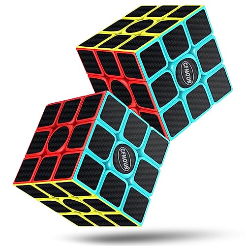 Speed Cube 3x3x3 Magic Carbon Fiber Sticker Smooth Cube, Enhanced Version Black - Pack of 2