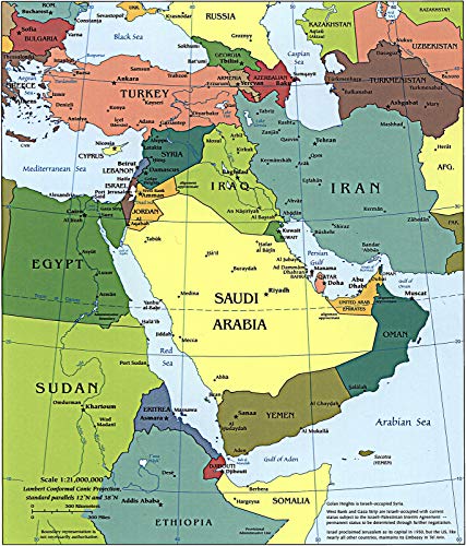 Middle East CIA Map - Iraq Iran Israel Political 2003 Wall Art Poster - Palestine, Gaza Strip, West Bank, Lebanon - War in Israel and Gaza (11"x13")