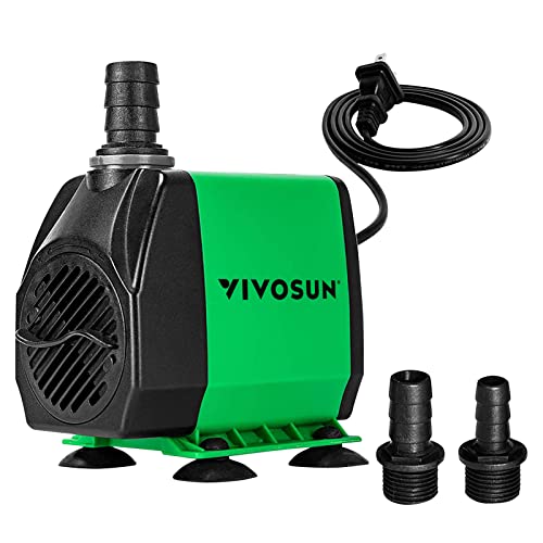 VIVOSUN 800GPH Submersible Pump(3000L_H, 24W), Ultra Quiet Water Fountain Pump with 10ft. High Lift with 6.5ft. Power Cord, 3 Nozzles for Fish Tank, Pond, Aquarium, Statuary, Hydroponics Green