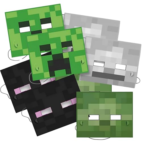 Assorted Minecraft Paper Masks (8 Count) - Adventure Faces For Kids, Eye-catching & Eco-Friendly - Perfect For Themed Birthdays, One-Size Fits All