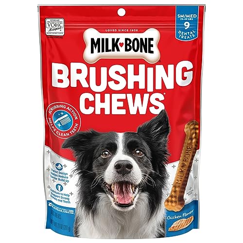 Milk-Bone Original Brushing Chews, Small_ Medium Daily Dental Dog Treats, 9 Count (Pack of 5) Scrubbing Action Helps Clean Teeth