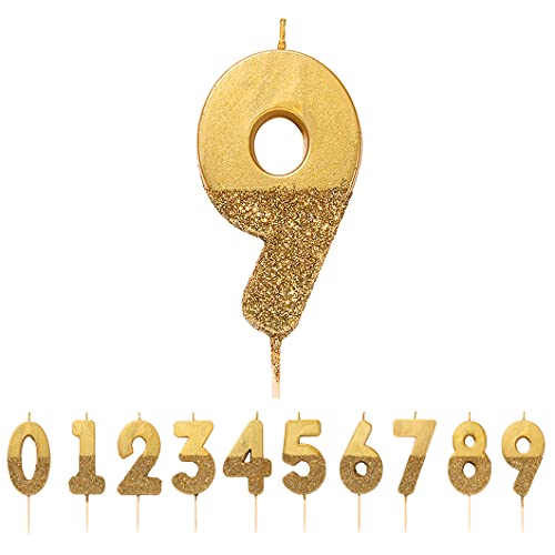 Talking Tables Glitter Number Candle-Premium Quality Cake Topper Decoration Pretty, Sparkly for Kids, Adults, 9th, 90th Birthday Party, Anniversary, Milestone, Height 8cm, 3", Gold 9