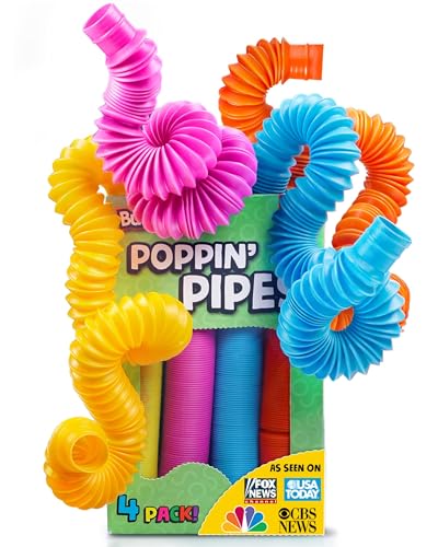 BUNMO Pop Tubes Large 4pk | Hours of Fun for Kids | Imaginative Play & Stimulating Creative Learning | Toddler Sensory Toys | Tons of Ways to Play | Connect, Stretch, Twist & Pop