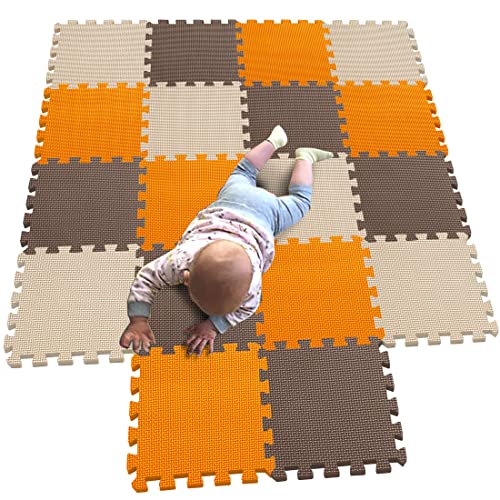 MQIAOHAM® Baby Play mats for Floor playmat eva Puzzles 3D jigsaws Children Toddler playmats and Gyms Workout mat Foam Tiles Jigsaw Puzzle Plays Soft Toys Babies Activity Orange Coffee Beige 102106110