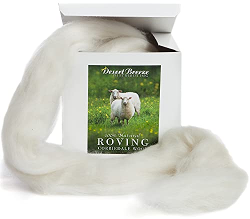 100zz Natural White Wool Roving Top, 8 OZ Corriedale, from USA Mill, Best Core Wool for Needle Felting, Wet Felting, Spinning, Dryer Balls, Stuffing, Big Yarn Roving, 29.5 Micron, Un-Dyed