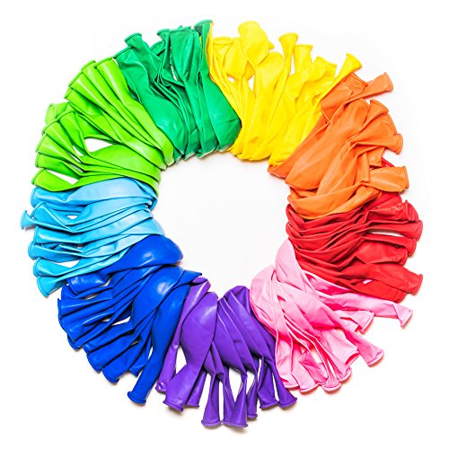 Dusico® Balloons Rainbow Set (100 Pack) 12 Inches, Assorted Bright Colors, Made With Strong Multicolored Latex, For Helium Or Air Use. Kids Birthday Party Pinata Decoration Accessory