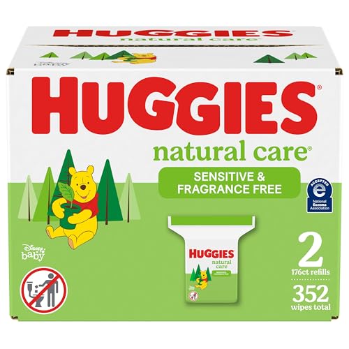 Huggies Natural Care Sensitive Baby Wipes, Unscented, Hypoallergenic, 99zz Purified Water, 2 Refill Packs (352 Wipes Total)