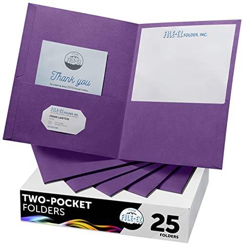 FILE-EZ Two-Pocket Folders, Purple, 25-Pack, Textured Paper, Letter Size (EZ-32545)