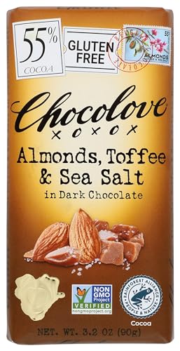 Chocolove Xoxox Bar Almond Toffee Salted, 3.2 Ounce