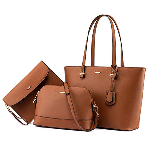 LOVEVOOK Purses for Women Classic Shoulder Tote Satchel Hobo Bags 3pcs Handbags Gift for Her Brown