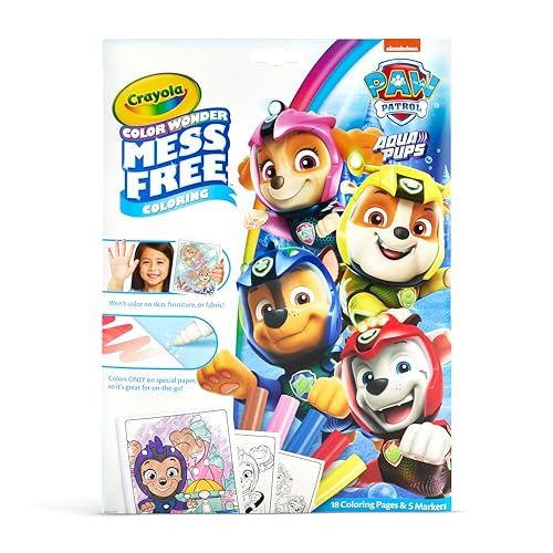 Crayola Color Wonder Paw Patrol Aqua Pups Coloring Set (20+ Pcs), 18 Color Wonder Pages, 5 Mess Free Markers, Toddler Coloring