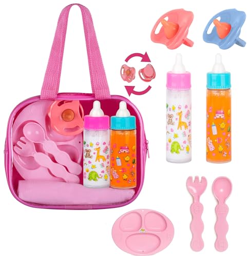 fash n kolor,My Sweet Baby Disappearing Doll Feeding Set - Doll Feeding Set | Set Includes 2 Bottles, Doll Diapers, Diaper Bag, Blanket and 2 Pacifier (8 pc Set)