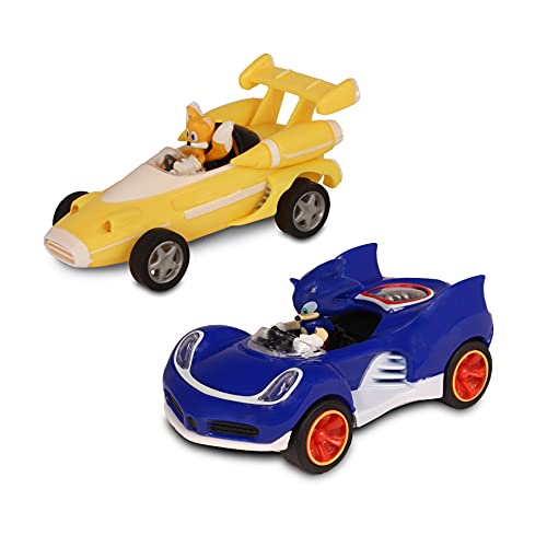 NKOK Sonic Transformed All-Stars Racing 2 Pack Pull Back Action: Tails and Sonic Hedgehog, Two Vehicles, Video Game Legends, No Batteries Required, Pull Back – Release - and Watch it go