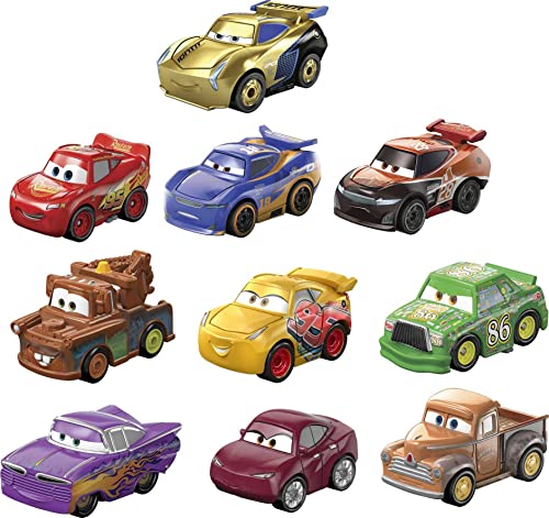 Mattel Disney and Pixar Cars Mini Racers Set of 10 Mini Die-cast Toy Cars, Derby Racers Series, Collectible Vehicles