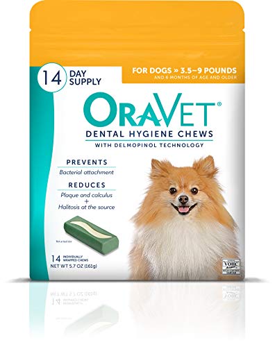 ORAVET Dental Chews for Dogs, Oral Care and Hygiene Chews (Extra Small Dogs, 3.5-9 lbs.) Yellow Pouch, 14 Count