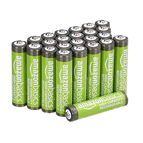 Amazon Basics 24-Pack Rechargeable AAA NiMH High-Capacity Batteries, 850 mAh, Recharge up to 500x Times, Pre-Charged