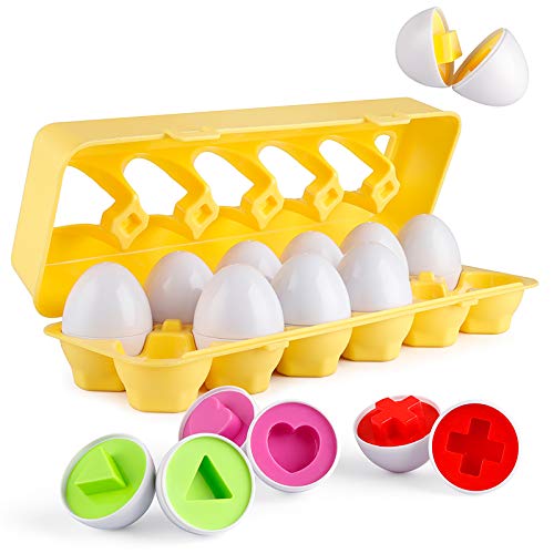 Coogam Matching Eggs 12 pcs Set Color & Shape Recoginition Sorter Puzzle for Toddlers Easter Travel Game Early Learning Educational Fine Motor Skill Montessori Gift for Year Old Kids