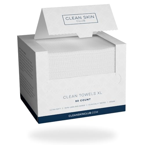 Clean Skin Club Clean Towels XL™, 100zz USDA Biobased Face Towel, Disposable Face Towelette, Makeup Remover Dry Wipes, Ultra Soft, 50 Ct, 1 Pack