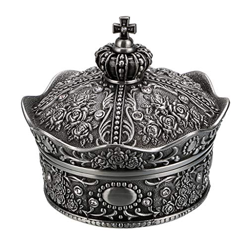 Hipiwe Vintage Jewelry Box, Antique Crown Design Trinket Treasure Chest Storage Organizer,Metal Earrings_Necklace_Ring Holder Case, Keepsake Giftb Box for Girls Women (Medium)