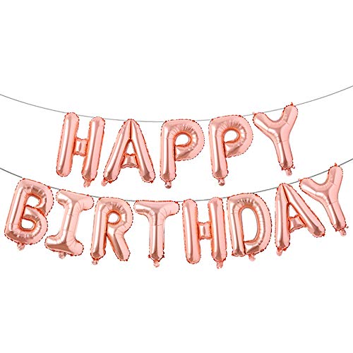 Happy Birthday Balloons, Aluminum Foil Banner Balloons for Birthday Party Decorations and Supplies (Rose Gold)