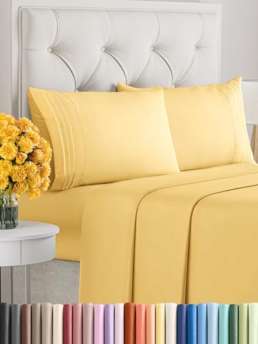 Queen Size 4 Piece Sheet Set - Comfy Breathable & Cooling Sheets - Hotel Luxury Bed Sheets for Women & Men - Deep Pockets, Easy-Fit, Extra Soft & Wrinkle Free Sheets - Yellow Oeko-Tex Bed Sheet Set