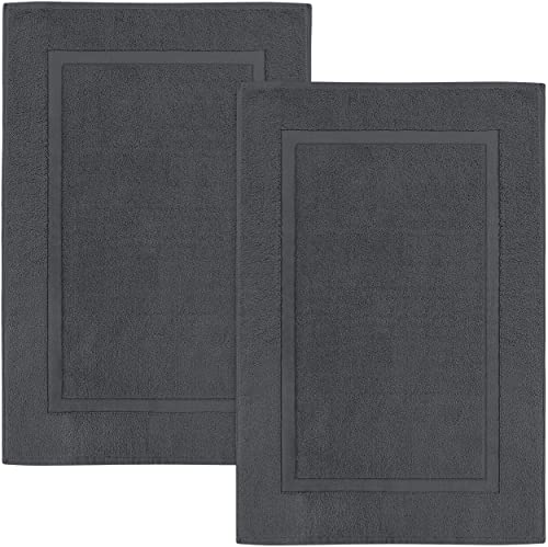 Utopia Towels Cotton Banded Rug, Bath Mats, [Not a Bathroom Rug], 21x34 Inches, 100zz Ring Spun Cotton - Highly Absorbent and Machine Washable Shower Bathroom Floor Mat, Charcoal Grey, 2 Pack