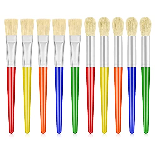 anezus 10Pcs Paint Brushes for Kids, Kids Paint Brushes Toddler Large Chubby Paint Brushes Round and Flat Preschool Paint Brushes for Washable Paint Acrylic Paint