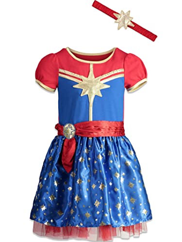 Marvel Avengers Captain Marvel Big Girls Tulle Cosplay Dress and Headband Red 10-12