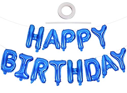 TONIFUL Blue Happy Birthday Balloons 16 Inch Mylar Foil Letters Birthday Sign Banner Balloon Bunting Reusable Ecofriendly Material for Girls Boys Kids & Adults Birthday Decorations and Party Supplies