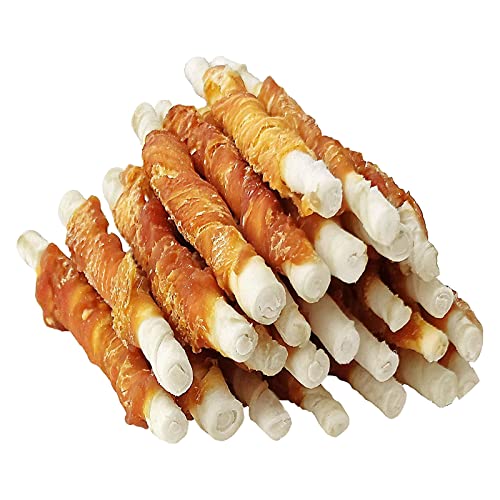 MON2SUN Dog Treats, 5 Inch Rawhide Twist Chicken Hide Sticks, Suitable for Puppy and Small Dogs, 5 Inch (Chicken, Pack of 25)