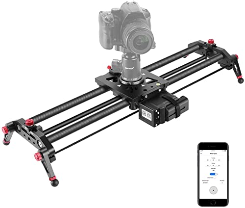 Neewer Camera Slider Motorized, 31.5-inch APP Control Carbon Fiber Track Dolly Rail with Time Lapse Video Shot Follow Focus Shot and 120 Degree Panoramic Shooting，Only Compatible with iPhone