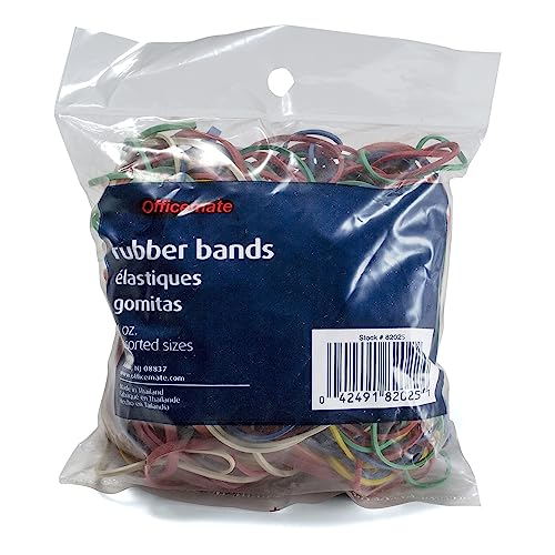 Officemate Assorted Size and Color Rubber Bands, 4 oz (82025), 0.05 x 5.75 x 1.75 inches, Assorted