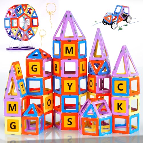 MAGBLOCK Magnetic Building Toys Set 120 Pcs Gift for 3 Year Old Boys and Girls, Magnet Learning Toys for Toddler Games with Wheels Building Blocks for Kids