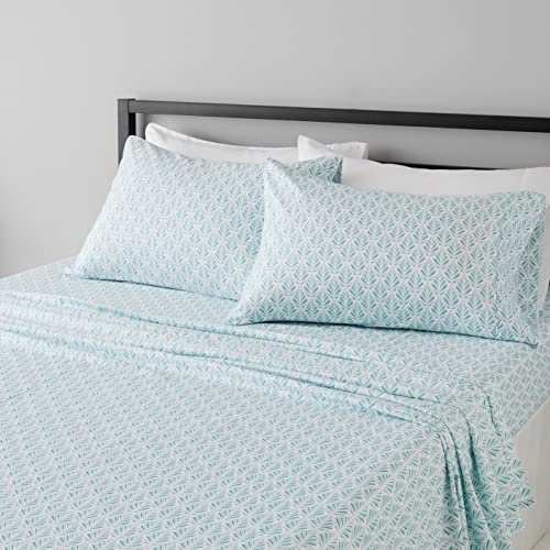 Amazon Basics Lightweight Super Soft Easy Care Microfiber 4 Piece Bed Sheet Set With 14” Deep Pockets, Full, Aqua Fern, Printed