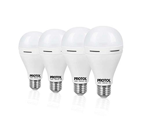 PROTOL Rechargeable Emergency LED Light Bulb 1200mAH Battery Backup Emergency Light for Power Outage, Camping Outdoor, Hurricane and More 9W 1300LM 75W Equivalent Soft White 6500K 4 Pack (60-ELED-9W)