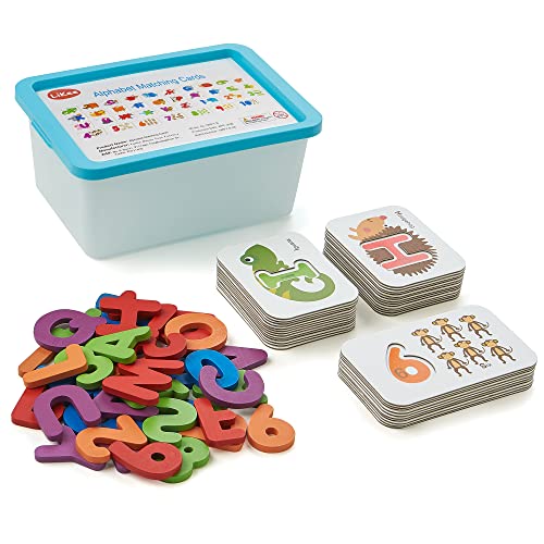 LiKee Alphabet Number Flash Cards Wooden Letter Puzzle ABC Sight Words Match Games Counting Board Preschool Educational Montessori Toys for Toddlers Boys Girls 3+ Years (36 Cards& 37 Block)