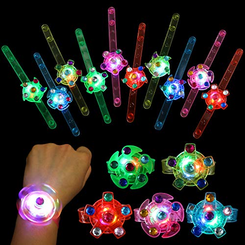 SCIONE 24pack LED Light Up Fidget Spinner Bracelets, Glow in The Dark Party Favors for Kids 4-8 8-12, Treasure Box Toys for Classroom, Birthday Gifts, Pinata Goodie Bags Stuffers