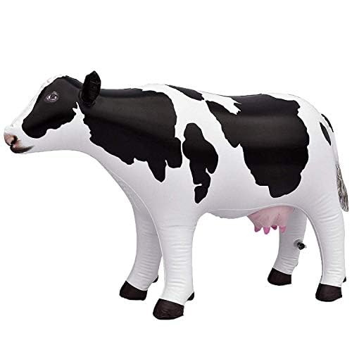 Jet Creations 37" Long Inflatable Cow Toys, Milk White Lifelike Blow-Up Cow Toy Figure for Decoration or Play, Livestock Theme Party, Pool, Birthday, VBS, Photo Prop, Easy to Inflate, 1 pc