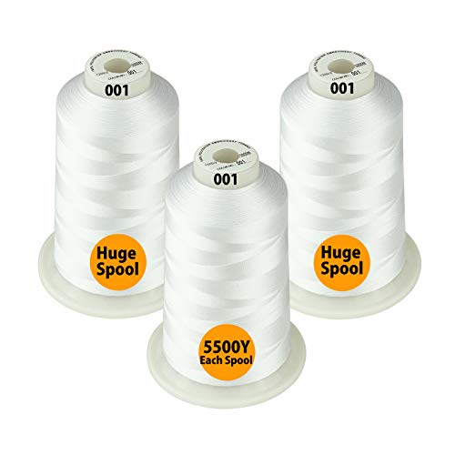 Simthread - 33 Selections - Various Assorted Color Packs of Polyester Embroidery Machine Thread Huge Spool 5500Y for All Purpose Sewing Embroidery Machines - #001 White