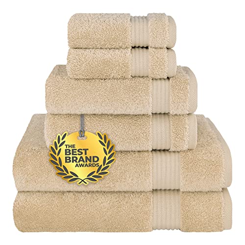 Cotton Paradise 6 Piece Towel Set, 100zz Cotton Soft Absorbent Turkish Towels for Bathroom, 2 Bath Towels 2 Hand Towels 2 Washcloths, Beige Towel Set