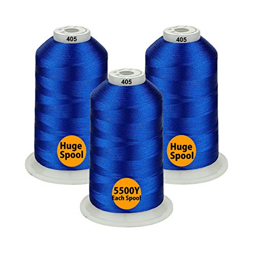 Simthread - 33 Selections - Various Assorted Color Packs of Polyester Embroidery Machine Thread Huge Spool 5500Y for All Purpose Sewing Embroidery Machines - #405 Blue