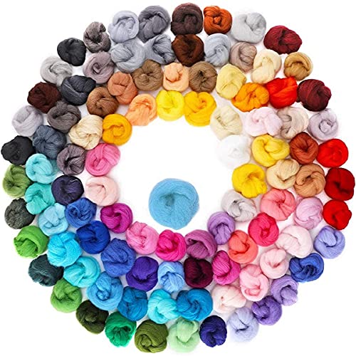 Habbi 100 Colors Needle Felting Wool - Fibre Wool Roving for DIY Craft, Needle Felt Roving for Spinning Blending Custom Colors