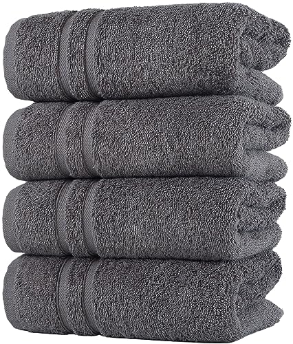 Hawmam Linen Cool Grey 4-Pack Hand Towels - 16 x 29 Turkish Cotton Premium Quality Soft & Absorbent Small Bathroom Towels