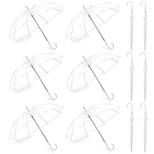 Liberty Imports Pack of 12 Wedding Style Stick Umbrellas 46" Large Canopy Windproof Auto Open J Hook Handle in Bulk (Crystal Clear)