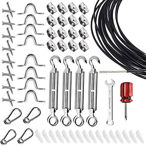 Danslesbls String Light Hanging Kit with 150 FT Coated Stainless Steel Cable | Heavy-Duty & Easy to Install Guide Wire Globe String Light Suspension Kit (Black-1) (Black-1)