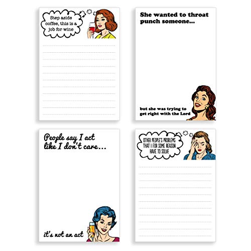 Set of 4 Funny Notepads, 4.25” x 5.5”, Perfect Funny Coworker Gifts for Women, Sarcastic Sayings, Each notepad is 50 sheets - Perfect Co Worker Gifts