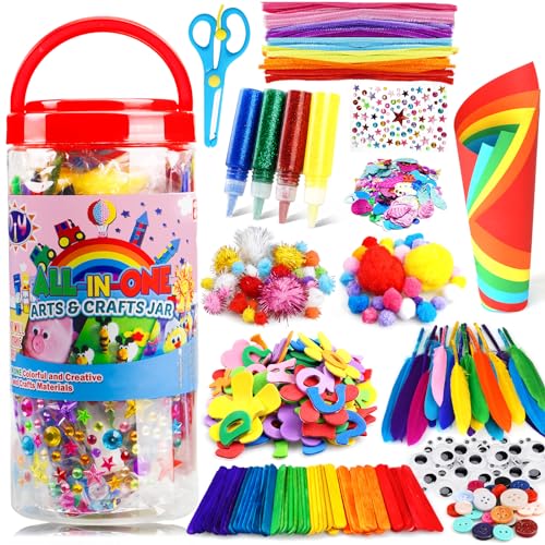 FUNZBO Arts and Crafts Supplies for - Kids Age 4-8, 4-6, 8-12 with Glitter Glue Stick, Pipe Cleaners Craft & Craft Tools, DIY School Supplies Kit, Girls Toys