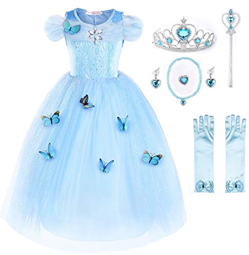 JerrisApparel Flower Girls Dress Princess Costume Butterfly Girl (3 Years, Sky Blue with Accessories)