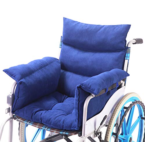 DIVECODE Wheelchair Cushion Soft Wheelchair Accessories Helps Prevent Pressure,Armrest and Supports Coccyx& Back,Non- Slip,Suitable for 18‘’ and Above Wheelchair with Full Arms, Blue