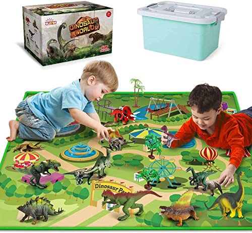 Dinosaur Toys with Dinosaur Figures, Activity Play Mat & Trees for Creating a Dino World Including T-Rex, Triceratops, etc, Perfect Dinosaur Playset for 3,4,5,6 Years Old Kids, Boys & Girls